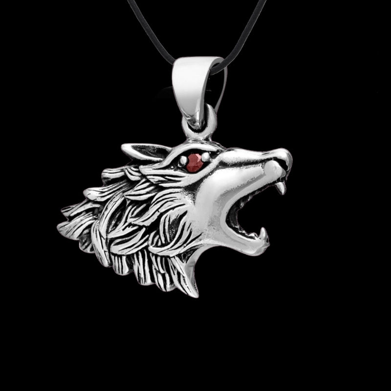 vkngjewelry Pendant Wolf Head with Red Cubic Zirconia Eye 925 STERLING SILVER PENDANT