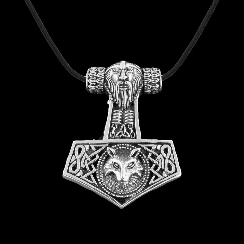 vkngjewelry Pendant Wolf Thor Hammer Mjolnir Charm Sterling Silver Pendant