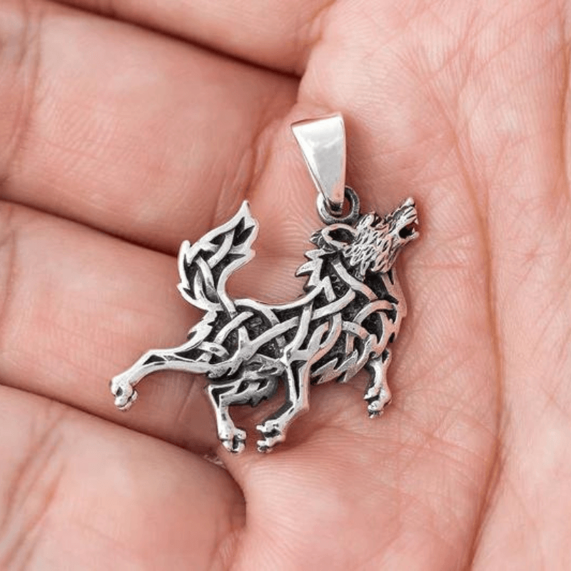 vkngjewelry Pendant Wolf with Knotwork Amulet 925 STERLING SILVER PENDANT
