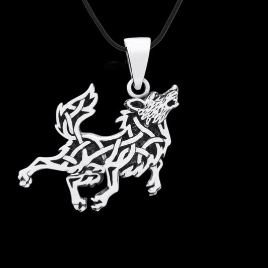vkngjewelry Pendant Wolf with Knotwork Amulet 925 STERLING SILVER PENDANT