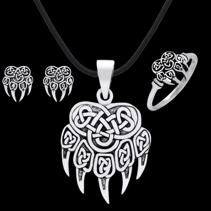 vkngjewelry bijoux Women's jewelry set bear paw pendant, earrings and ring