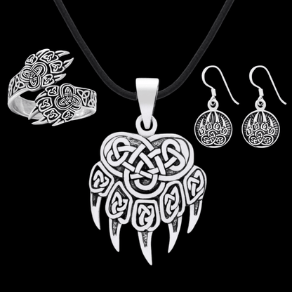vkngjewelry bijoux Women's jewelry set bear paw pendant, earrings and ring