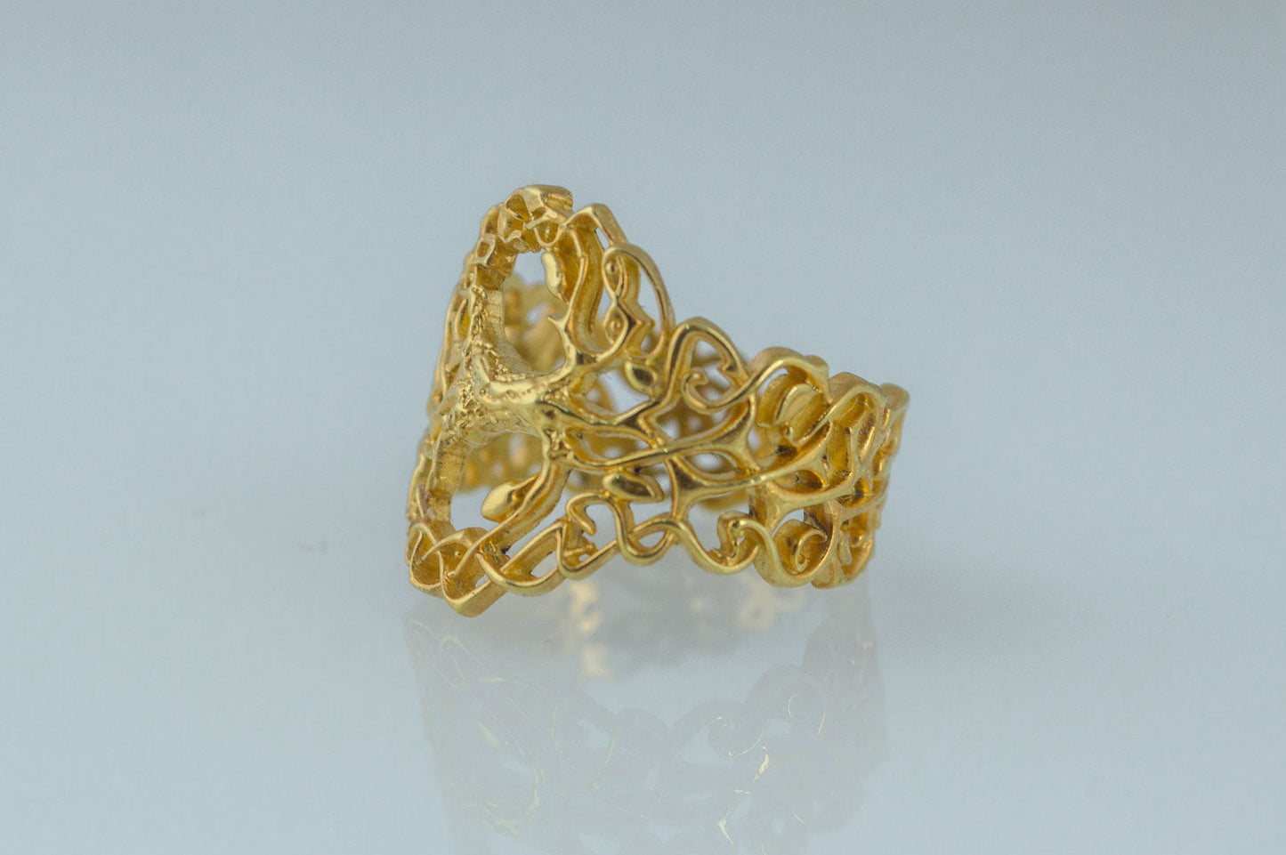 vkngjewelry Ring Handcrafted Yggdrasil Ornament Gold Ring