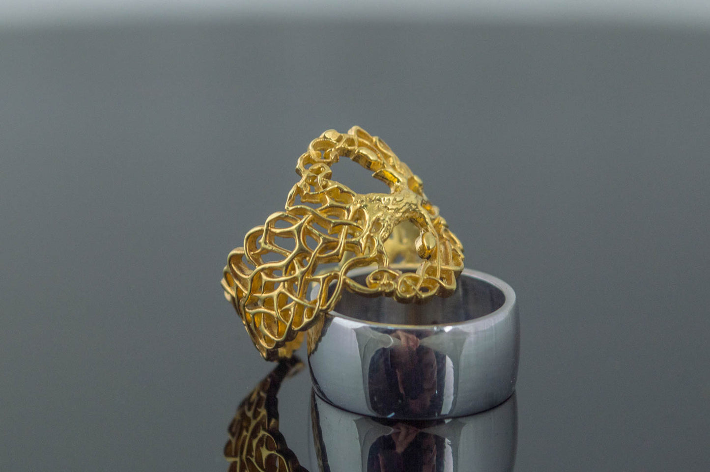 vkngjewelry Ring Handcrafted Yggdrasil Ornament Gold Ring