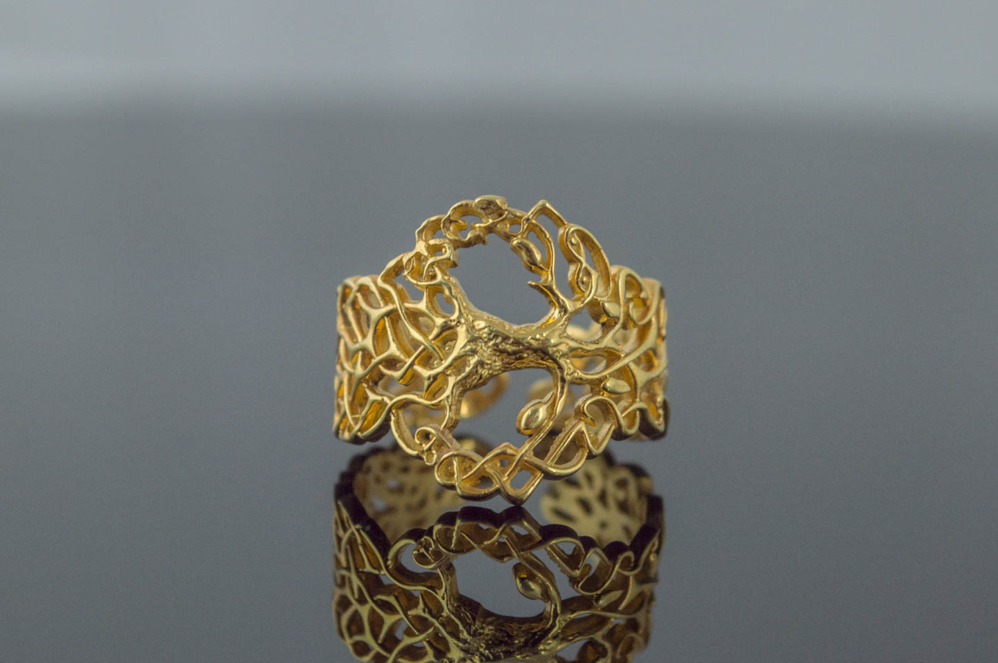 vkngjewelry Ring Handcrafted Yggdrasil Ornament Gold Ring