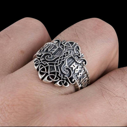 vkngjewelry Bagues Yggdrasil Symbol Norse Runes Sterling Silver Ring