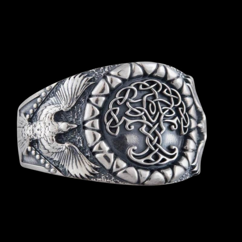 vkngjewelry Bagues Yggdrasil Symbol Raven Sterling Silver Ring