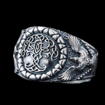 vkngjewelry Bagues Handcrafted Yggdrasil Symbol Raven Sterling Silver Ring