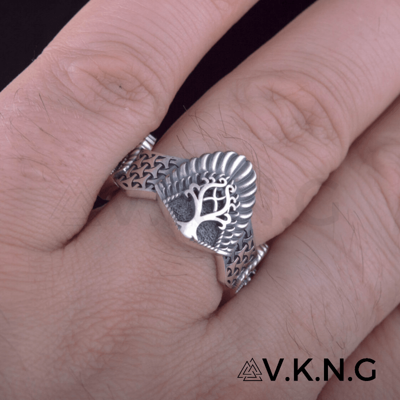 vkngjewelry Bagues Yggdrasil Three Sides Sterling Silver Ring
