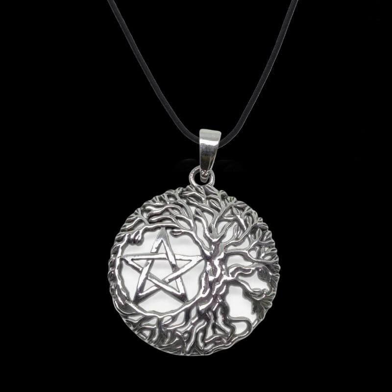 vkngjewelry Pendant Yggdrasil Tree Of Life Wiccan Pentagram Pentacle Pendant 925 Sterling Silver