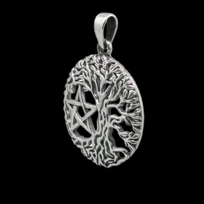 vkngjewelry Pendant Yggdrasil Tree Of Life Wiccan Pentagram Pentacle Pendant 925 Sterling Silver