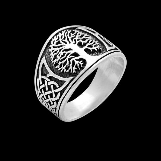 vkngjewelry Bagues Yggdrasil with Celtic Knotwork Sterling Silver Ring