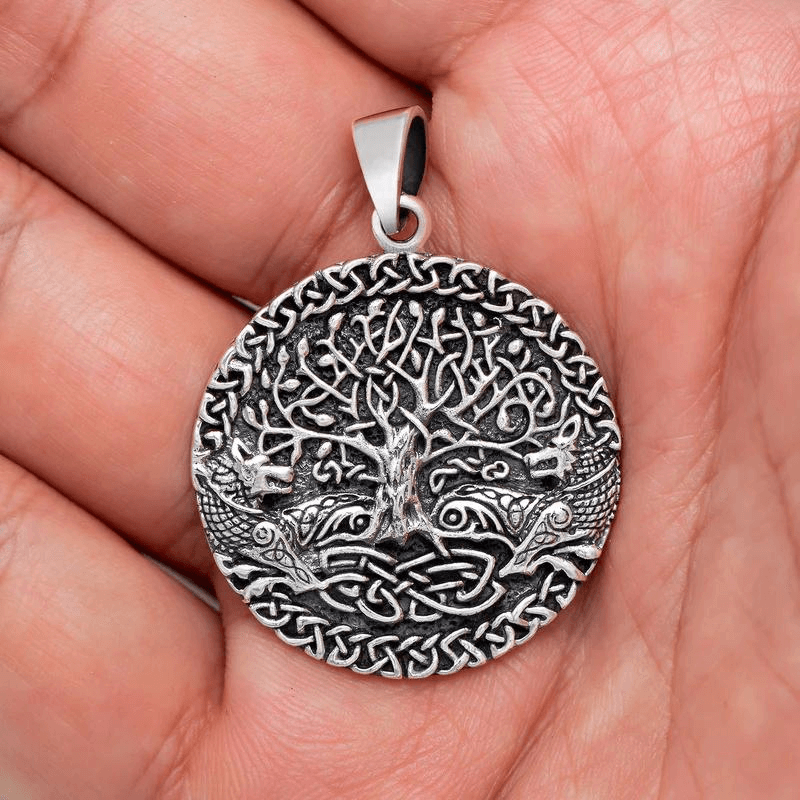 vkngjewelry Pendant Yggdrasil with Fenrir 925 STERLING SILVER PENDANT