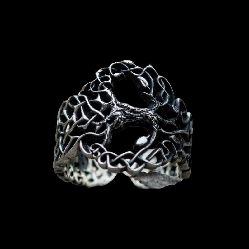 vkngjewelry Bagues Handcrafted Yggdrasil with Ornament Sterling Silver Ring