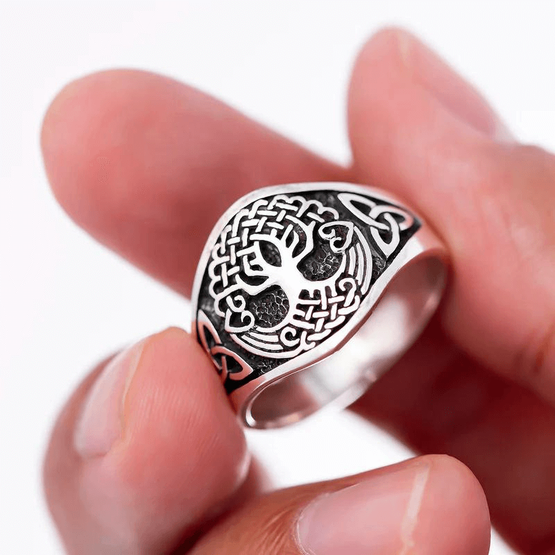 vkngjewelry Bagues Yggdrasil with Triquetra Pagan RING 925 STERLING SILVER
